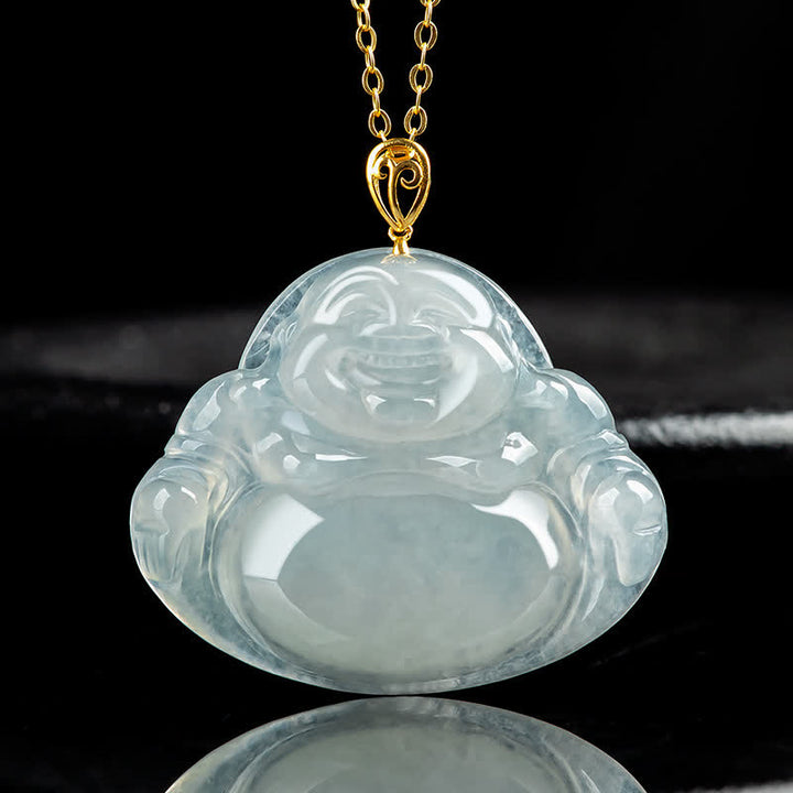 Lachender Buddha, natürlicher Jade-Halskettenanhänger aus 18-karätigem Gold - Jade - image 1