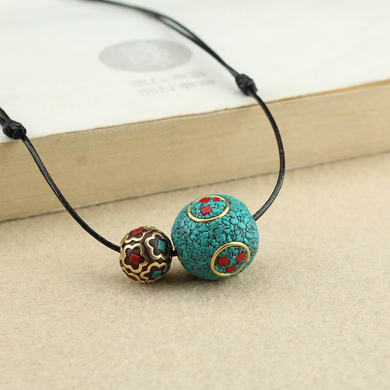 Buddha Stones Tibetischer Türkis-Doppelperlen-Schutz-Stärke-Halsketten-Anhänger - image 6