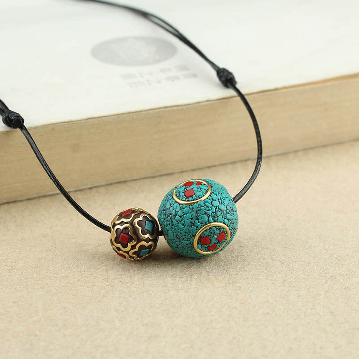 Buddha Stones Tibetischer Türkis-Doppelperlen-Schutz-Stärke-Halsketten-Anhänger - image 6