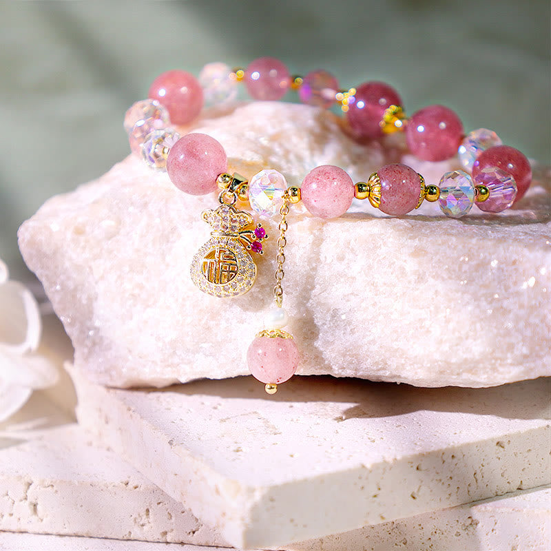 Buddha Stones Natürliches Erdbeerquarz-Kristall-Geldbeutel-Charm-Positive-Armband - image 14