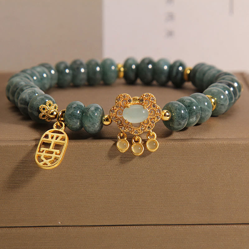Armband mit Buddha Stonesn, natürlichem Jade-Chinesisch-Schloss-Charm, Frieden, Glück, Fülle