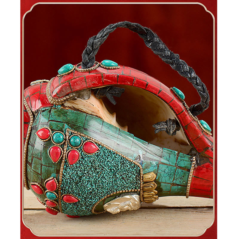 Tibetische handgemachte Shankha Om Mani Padme Hum Buddha Avalokitesvara Türkis Muschel Muschel positive Dekoration - image 8