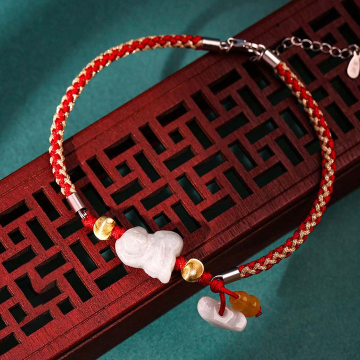 Buddha Stones, chinesisches Sternzeichen, Jade, Wohlstand, rote Schnur, Fußkettchen - Affe (Armband/Fußkettchen Größe 19,5+4cm) - image 12