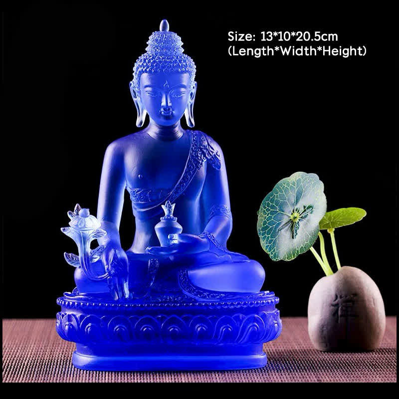 Medizin-Buddha, handgefertigt, Liuli-Kristall, Kunstwerk, Mitgefühl, Statue, Heimbüro, als Dekoration - 13 x 10 x 20,5 cm - Medizinbuddha - image 11
