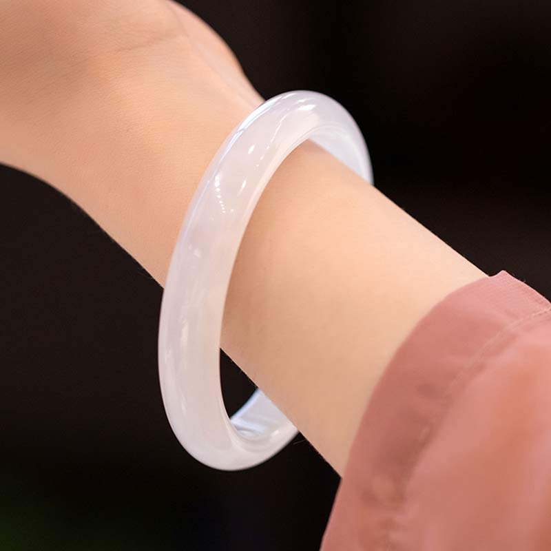 Buddha Stones Natural Chalcedon Harmony Positive Armband Armreif - Weiß - 64 mm - image 0