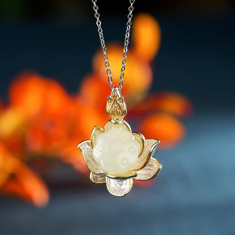 Weiß Jade-Lotusblumen-Glücks-Halskette - Weiße Jade - image 1