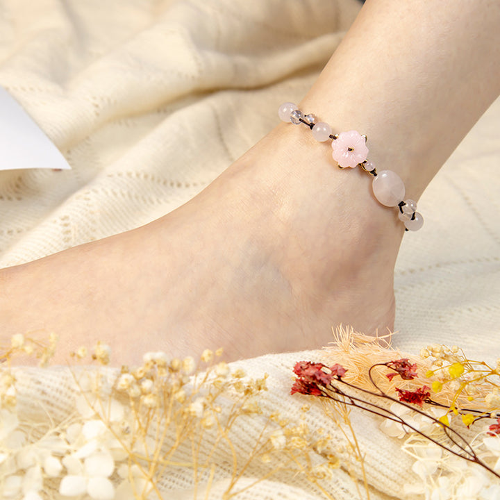 Das beruhigende Fußkettchen „Blume der Liebe“ mit rosa Kristallen - image 3