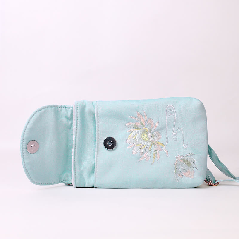 Buddha Stones Kleine Tasche mit gestickten Blumen, Crossbody-Tasche, Schultertasche, zweilagige Handytasche