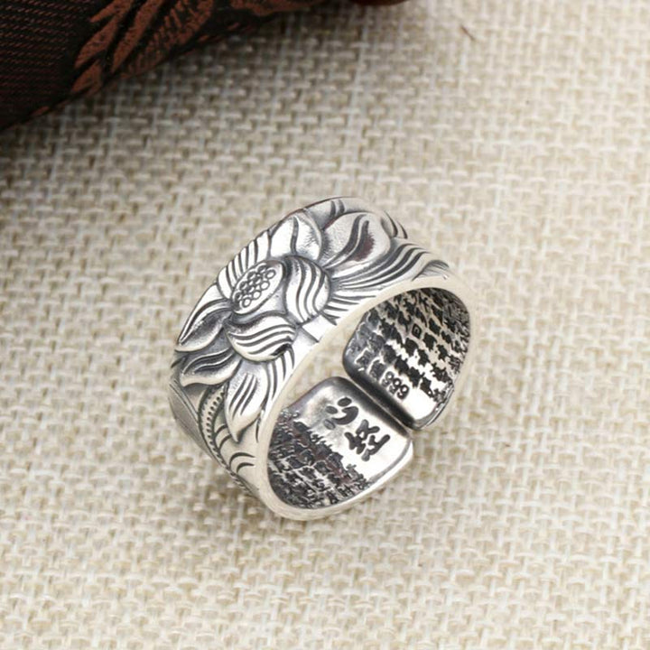 Buddha Stones 999 Sterling Silber Lotus Symbol Herz Sutra Schutzring - image 8