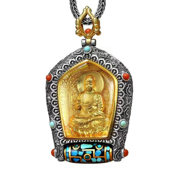Tibet Chinesisches Sternzeichen Natal Buddha Thangka Wohlstand Drehbarer Dzi-Perlen-Halskettenanhänger - image 11