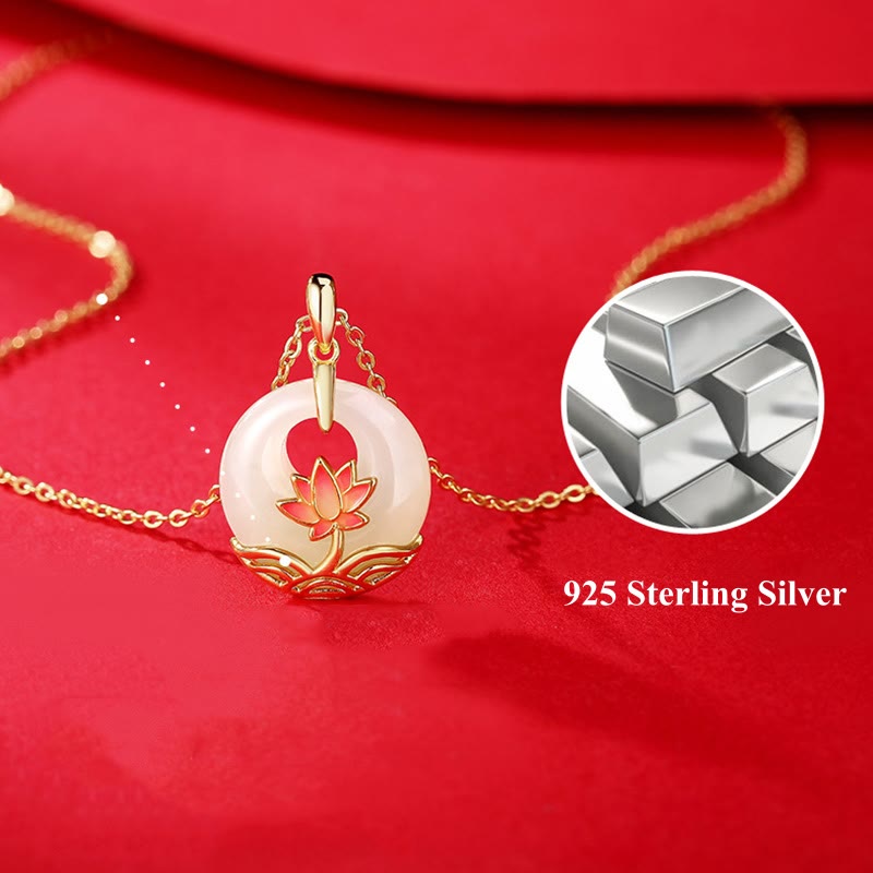 Buddha Stones 925 Sterling Silber Hetian Weiß Jade Lotusblume Segen Halskette Anhänger