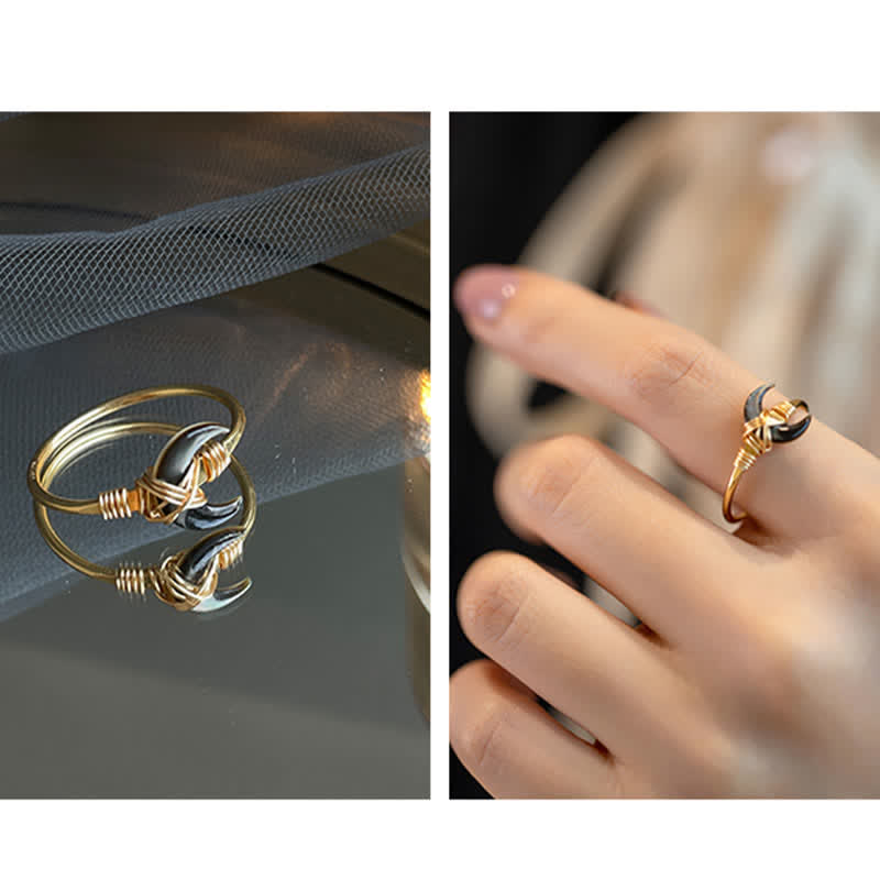 Buddha Stones Natürlicher Tridacna-Stein Mond 14K Gold Segensring - image 15