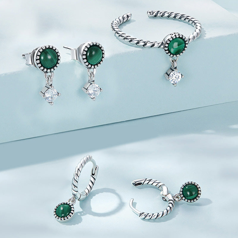 925 Sterling Silber Runde Malachit Anti-Angst-Tropfenohrringe - image 7