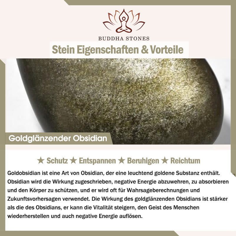 Buddha Stones Reichtumsarmband mit Obsidian und schwarzem Turmalin in Goldglanz