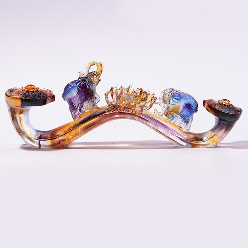 Handgefertigtes Liuli-Kristall-Ruyi-Elefant-Kunststück, Heimdekoration mit Kristallsockel - image 3