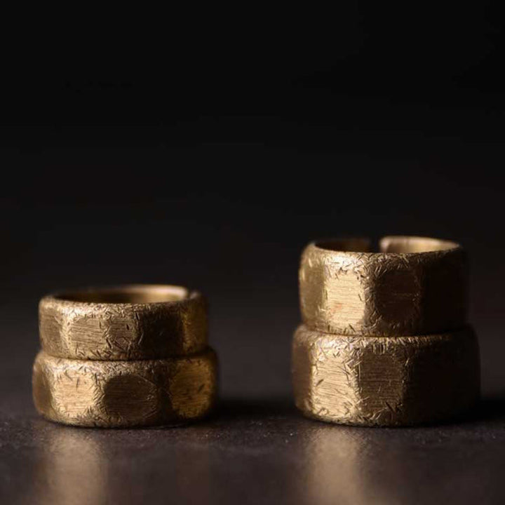 Buddha Stones Tibetischer schlichter Reichtumsring aus mattiertem Kupfer und Messing - image 0