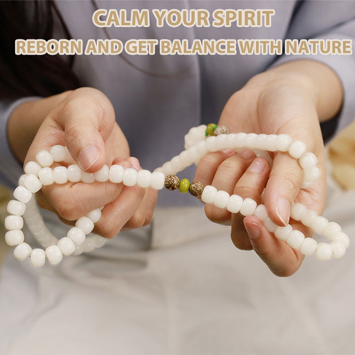Buddha Stones Weiß Jade Bodhi Lotus Mala Harmonie Halskette Armband - image 15