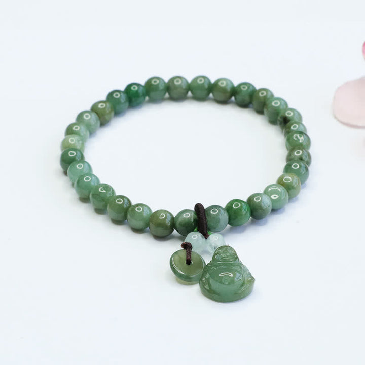 Buddha Stones Lachendes Buddha-Heilarmband aus Cyan-Jade - Cyan Jade (Handgelenkumfang: 14-15,5 cm) - image 0