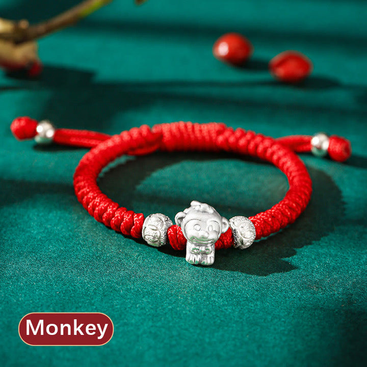 Buddha Stones 999 Sterling Silber Chinesisches Sternzeichen Rotes Seil Glück Handgefertigtes Kinderarmband - Affe (Armbandgröße 12+4cm) - image 21
