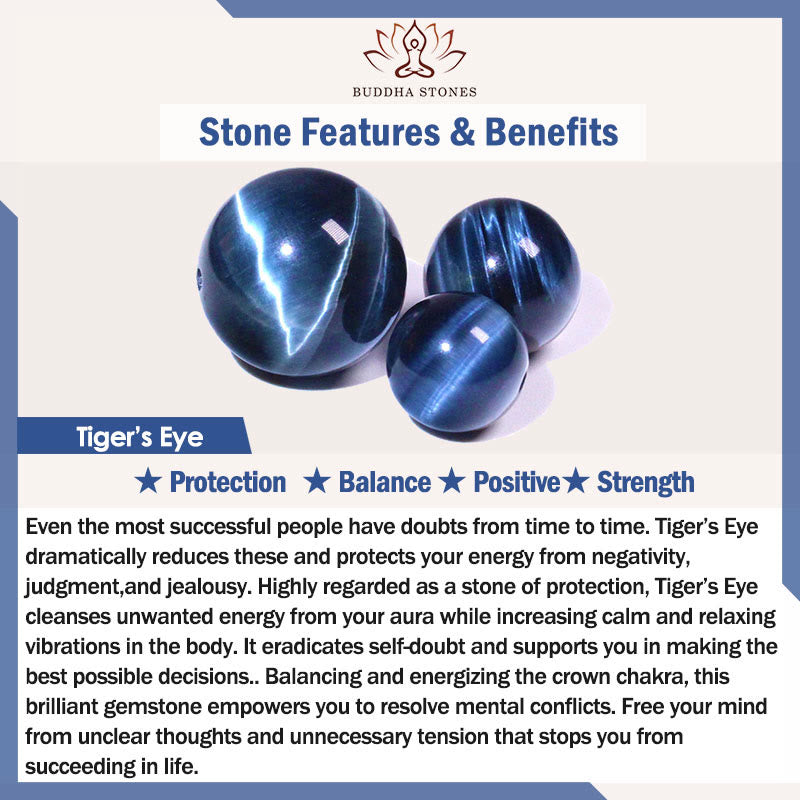 Buddha Stones Schutzarmband mit natürlichem blauem Tigerauge, schwarzem Magnetit und schwarzem Obsidian, zweireihige Perlen