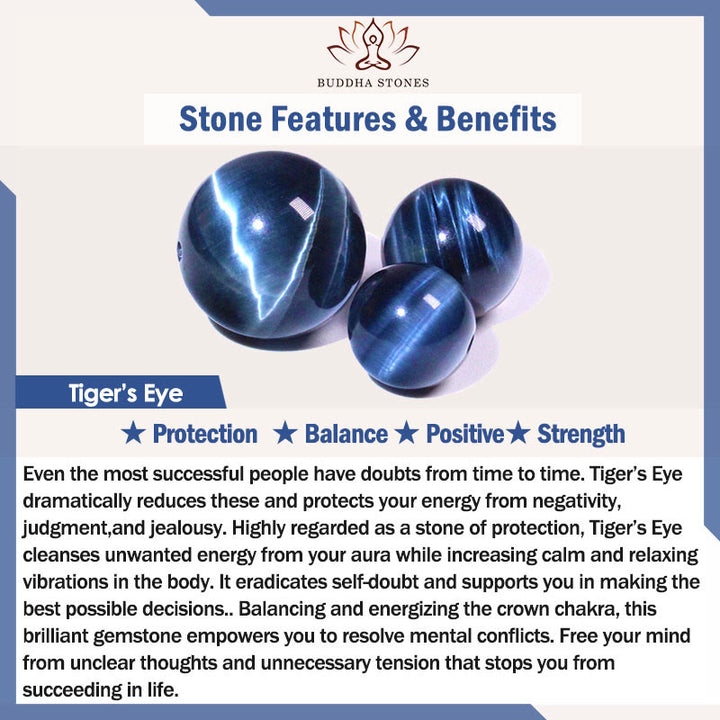 Buddha Stones Schutzarmband mit natürlichem blauem Tigerauge, schwarzem Magnetit und schwarzem Obsidian, zweireihige Perlen