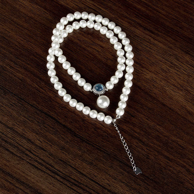 Buddha Stones Halsketten-Anhänger mit natürlichen Perlen und Chalcedon-Perlen