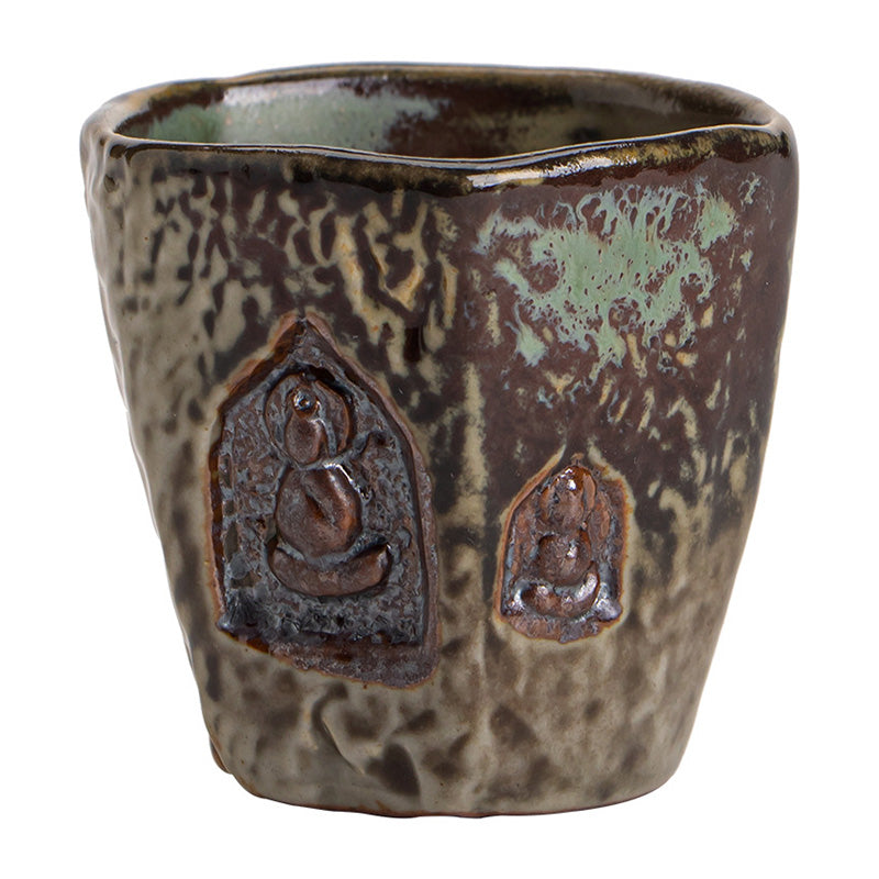Buddha Stones Vintage-Teetasse in Dunhuang-Farbe, Buddha-Gravur, Kung-Fu-Teetasse