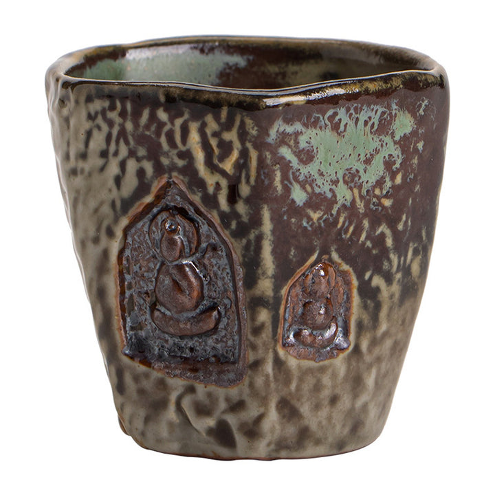Buddha Stones Vintage-Teetasse in Dunhuang-Farbe, Buddha-Gravur, Kung-Fu-Teetasse