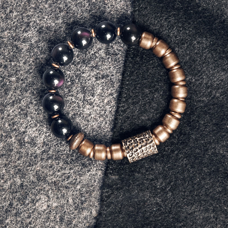 Buddha Stones ​​Lavastein Regenbogen-Obsidian Messing Unterstützungs-Heilarmband - Regenbogen-Obsidian & Messing - 18 cm - image 10