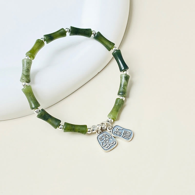 Buddha Stones Armband aus 925er-Sterlingsilber, Bambus-Jade, Glückskatze, Fu-Charakter, Glücksfülle - image 15