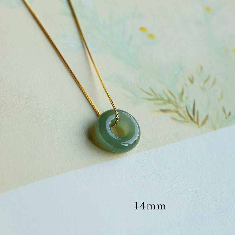 Halsketten-Anhänger mit Buddha Stonesn, natürlicher, runder Jade, Friedensschnalle, Glück, Fülle - Cyan Jade - 14 mm - image 8