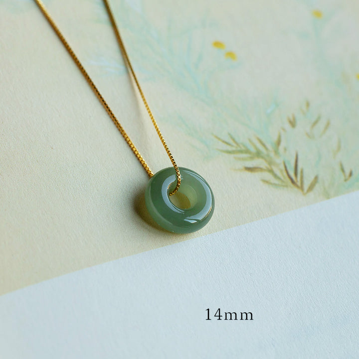 Halsketten-Anhänger mit Buddha Stonesn, natürlicher, runder Jade, Friedensschnalle, Glück, Fülle - Cyan Jade - 14 mm - image 8