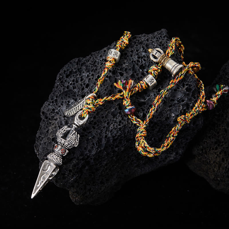 Tibetische handgemachte 925 Sterling Silber Dorje Vajra Om Mani Padme Hum Feder Stärke Halskette Anhänger - Dorje/Vajra (Erleuchtung ♥ Spirituelle Kraft) - image 1