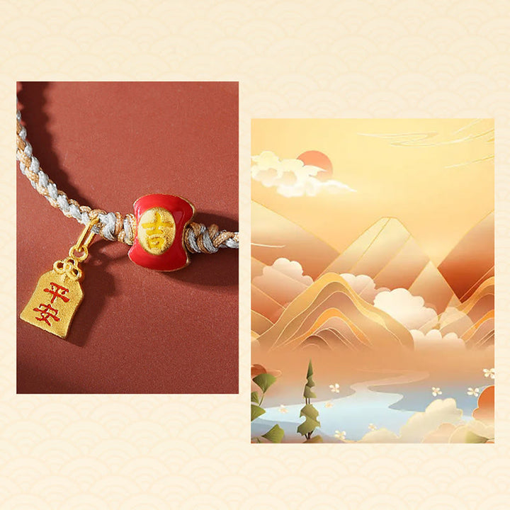 Buddha Stones 925 Sterling Silber Handgefertigtes, verheißungsvolles chinesisches Schriftzeichen Segen geflochtenes Schnurarmband - image 6