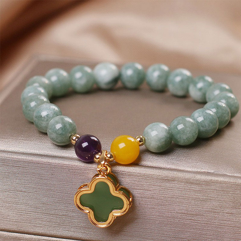 Buddha Stones Jade-Armband mit vierblättrigem Kleeblatt - image 2