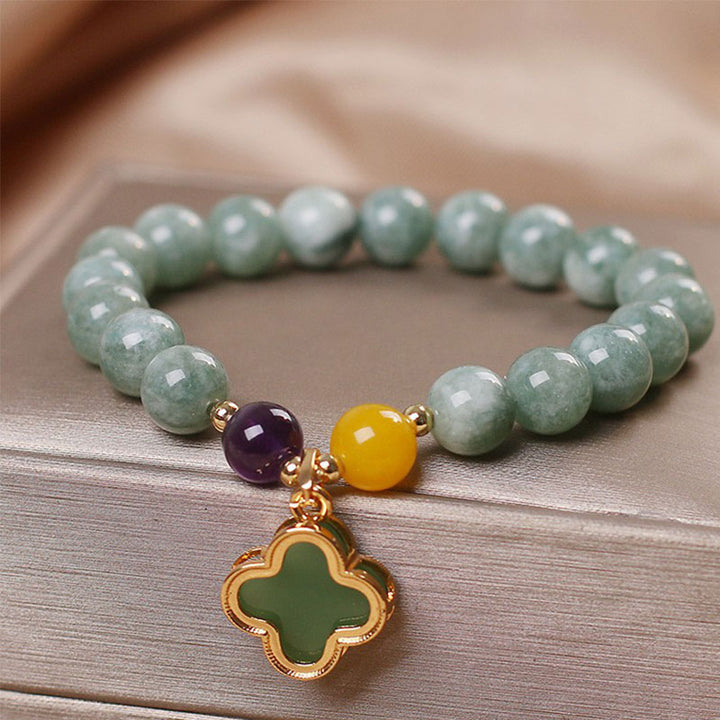 Buddha Stones Jade-Armband mit vierblättrigem Kleeblatt - image 2