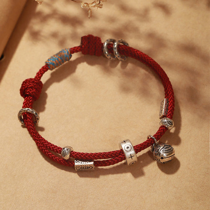 Buddha Stones 925 Sterling Silber Gold Schlucktier Koi Fisch Reichtum Handgefertigtes geflochtenes Armband - Rot (Handgelenkumfang 16-18 cm) - image 0