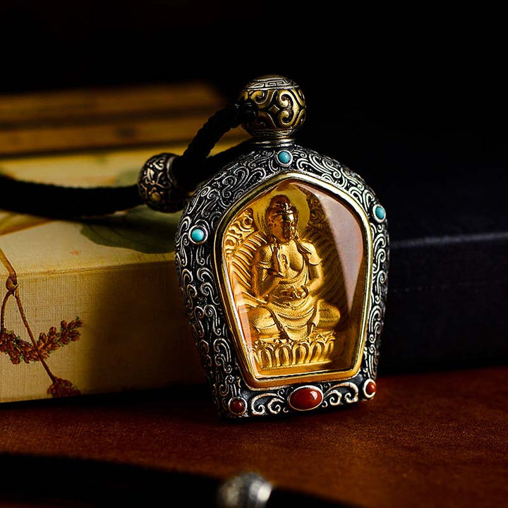 Halskette mit Weisheitsanhänger aus 925er Sterlingsilber mit Buddha-Steinen, chinesisches Sternzeichen, Geburtssymbol des Buddha, Om Mani Padme Hum, eingraviert