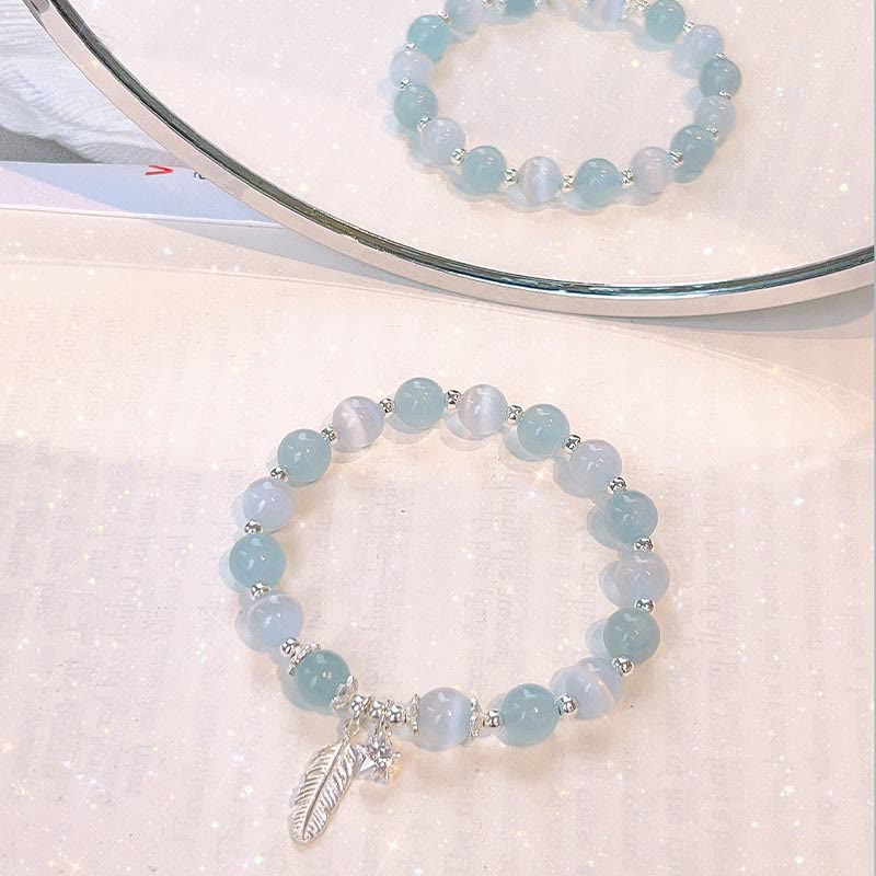 Buddha Stones 925 Sterling Silber Aquamarin Katzenauge Heilfeder Stern Charm Armband - image 9