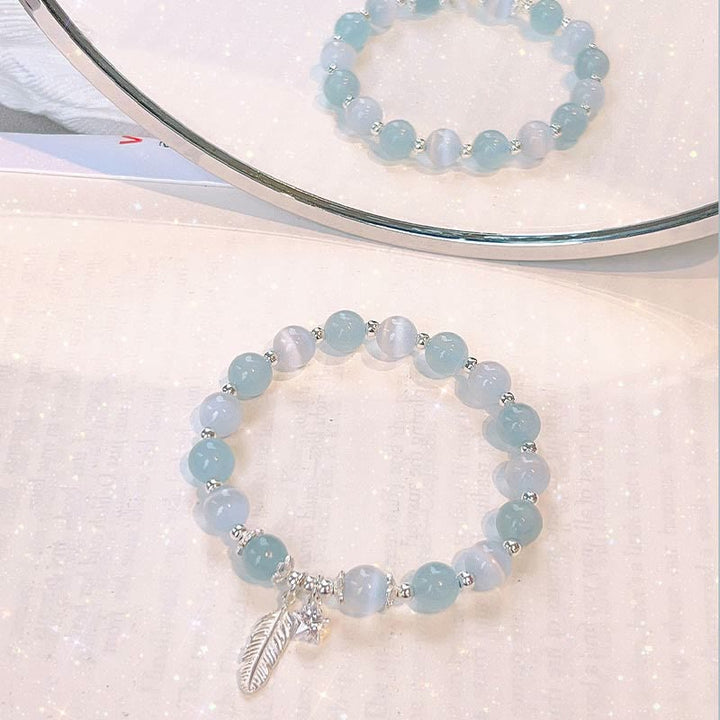 Buddha Stones 925 Sterling Silber Aquamarin Katzenauge Heilfeder Stern Charm Armband - image 9