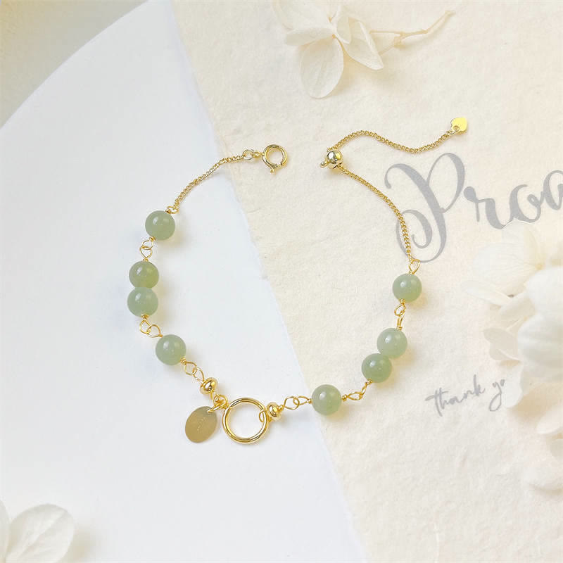 Buddha Stones Einzigartiges Glücksperlenarmband aus natürlicher Hetian-Jade mit 14-karätigem Gold gefüllt - image 7