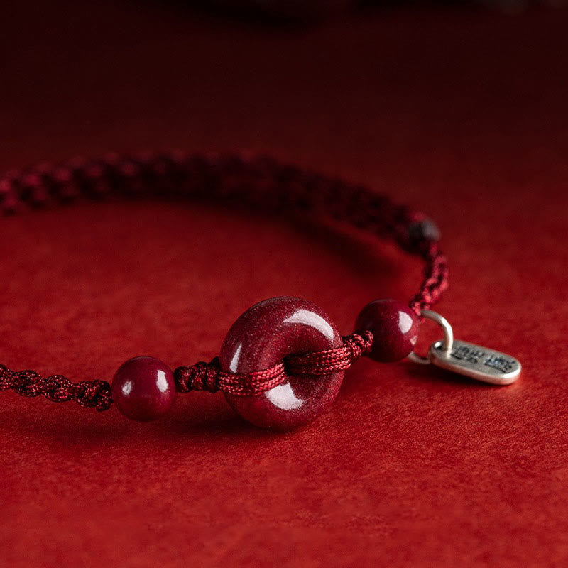 Buddha Stones, handgefertigt, Zinnober-Friedensschnalle, sicheres und gesundes Charm-Segen-Armband, Fußkettchen
