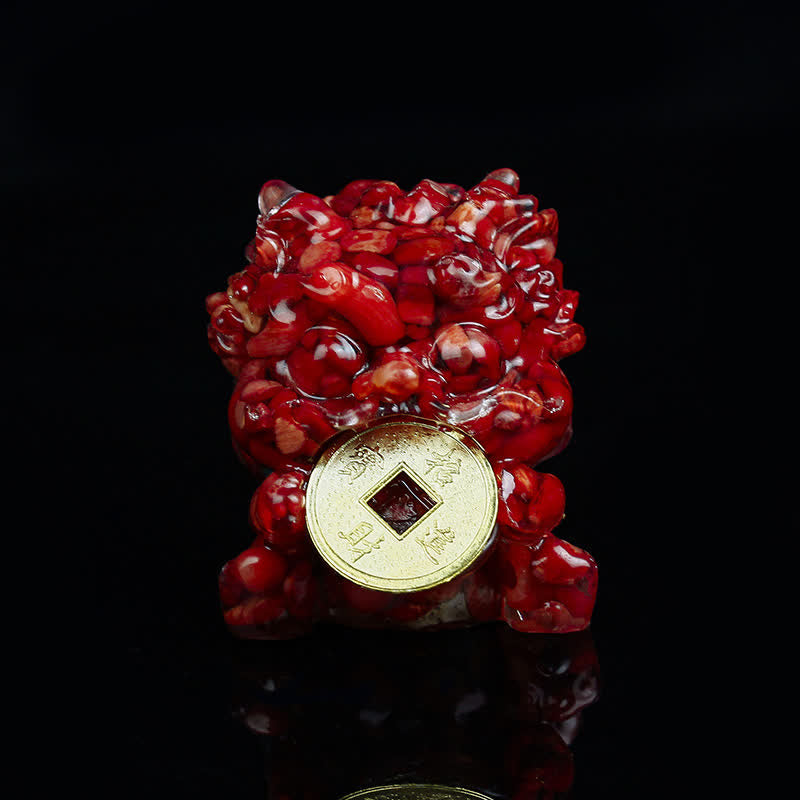 Buddha Stones, handgefertigt, niedlich, PiXiu, Goldmünze, Kristall, Fengshui, Energie, Reichtum, Glück, Heimdekoration - Rote Koralle - image 15