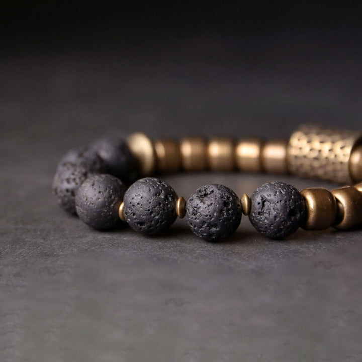 Buddha Stones ​​Lavastein Regenbogen-Obsidian Messing Unterstützungs-Heilarmband - image 2