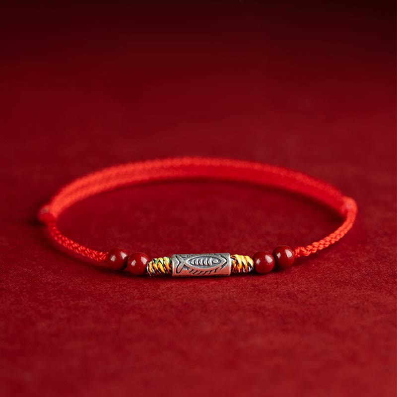 Buddha Stones Handgefertigtes geflochtenes Armband/Fußkettchen aus 925er Sterlingsilber mit Koi-Fisch- und Zinnoberperlen - image 1