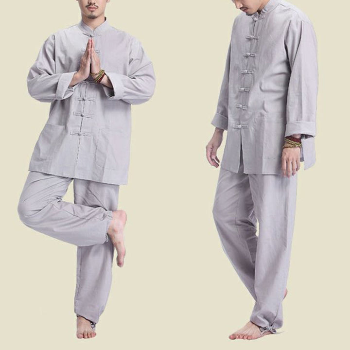 Buddha Stones, chinesischer Frosch, Knopf-Design, Meditation, Gebet, Baumwolle, Leinen, spirituell, Zen, Praxis, Yoga, Kleidung, Herren-Set - image 1