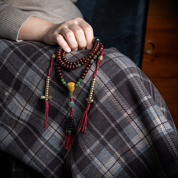 Buddha-Steine, natürliche Tibet 108 Mala Perlen, lila Bodhi-Samen, Hetian Cyan Jade, Kupfer Dorje Peace Armband