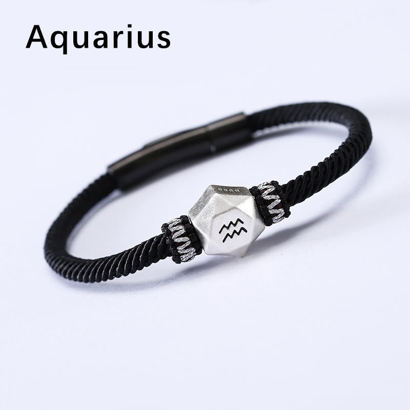 Buddha Stones 999 Sterling Silber 12 Sternbilder des Tierkreises Schutz Handgefertigtes Schnurarmband - Wassermann - 19 CM - image 19