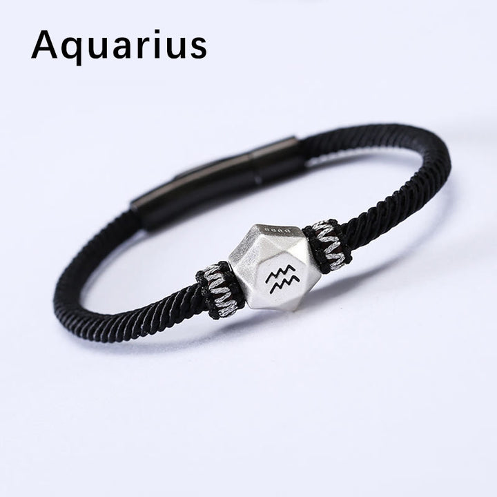 Buddha Stones 999 Sterling Silber 12 Sternbilder des Tierkreises Schutz Handgefertigtes Schnurarmband - Wassermann - 19 CM - image 19