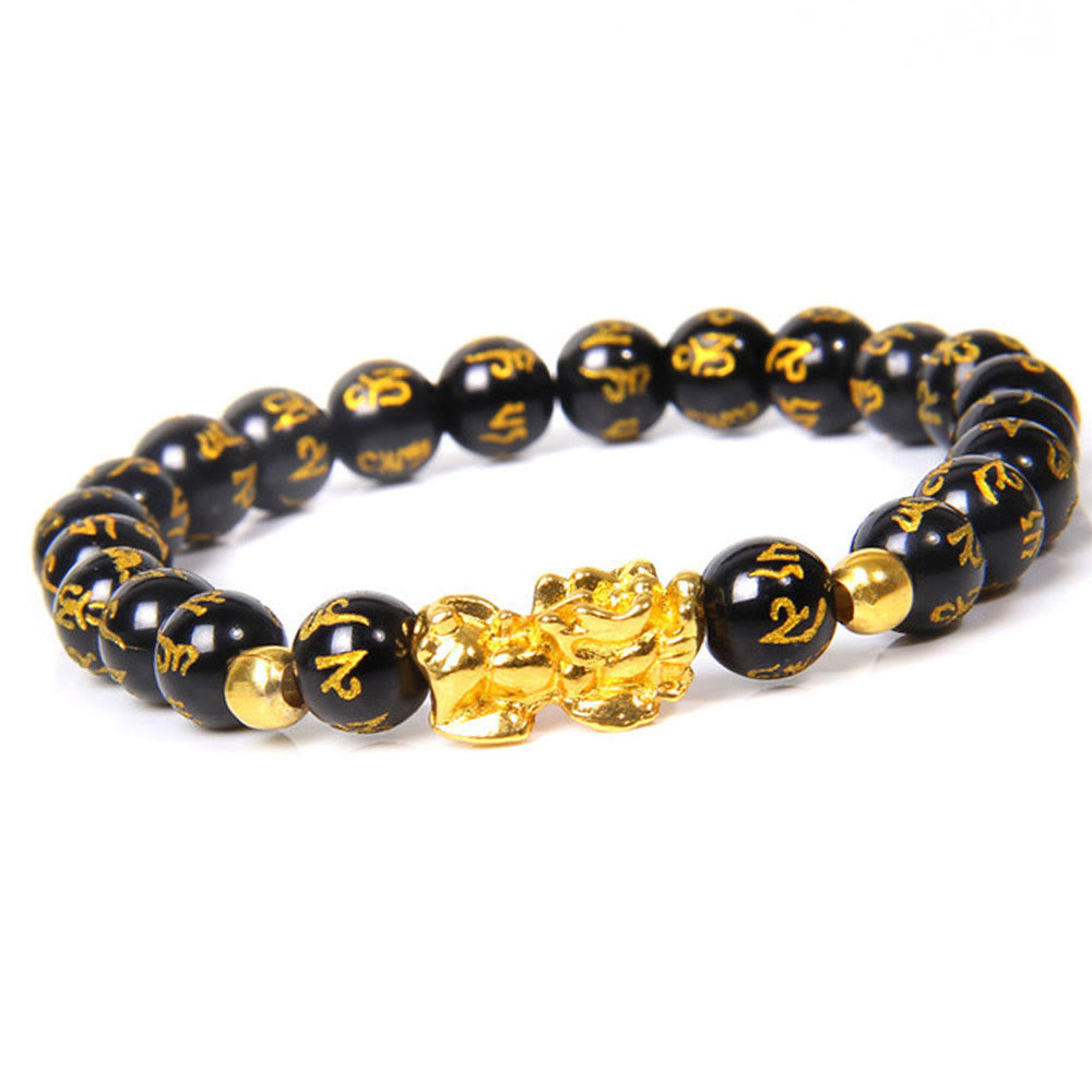 Buddha Stones FengShui Lucky Pixiu Obsidian Reichtumsarmband - Schwarzer Obsidian (Handgelenkumfang: 15-16 cm) - image 0